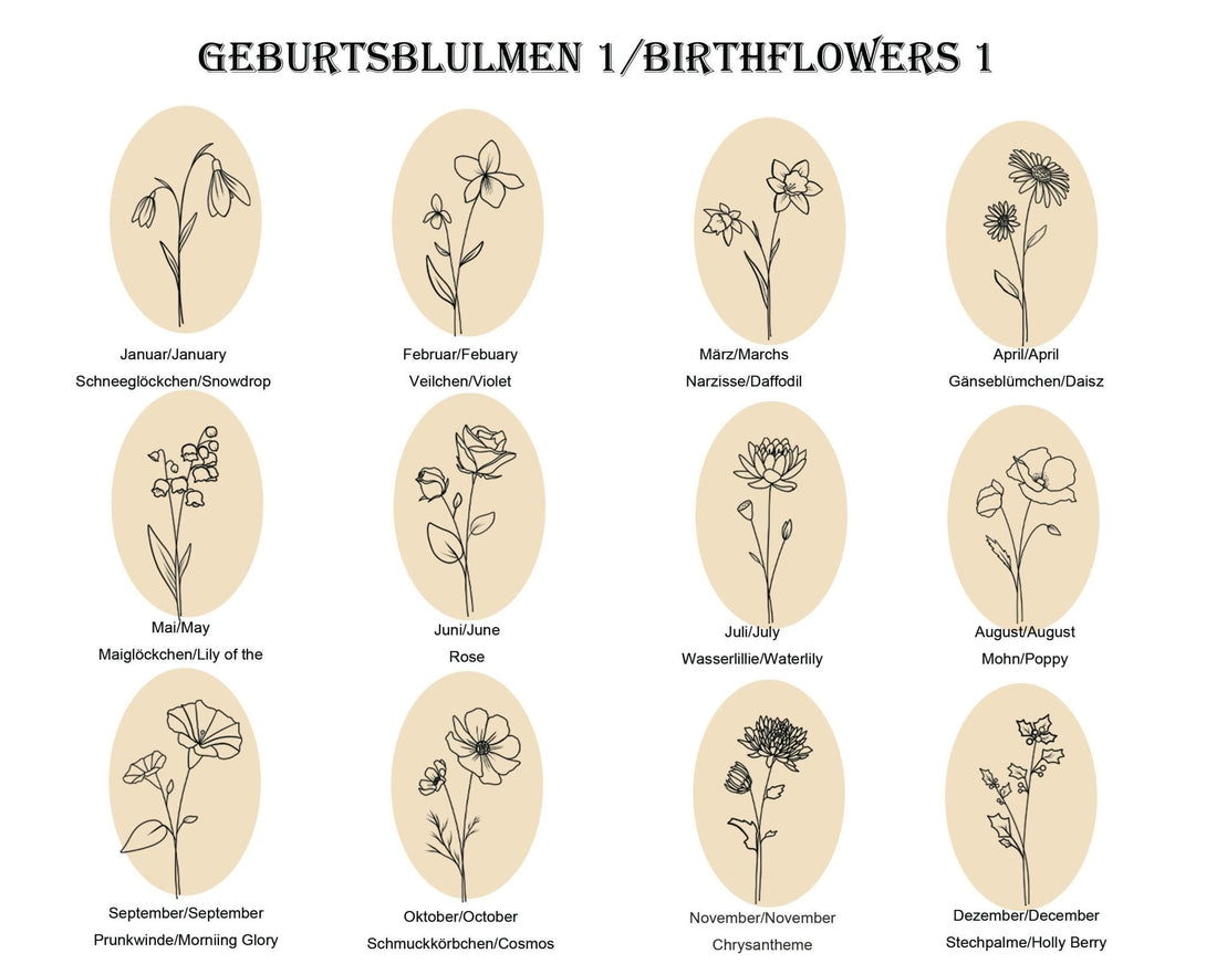 Geburtsblumen Halskette • Ovales Plättchen 12mm X 18mm • Namenskette • Geschenk für Damen - Laasio#