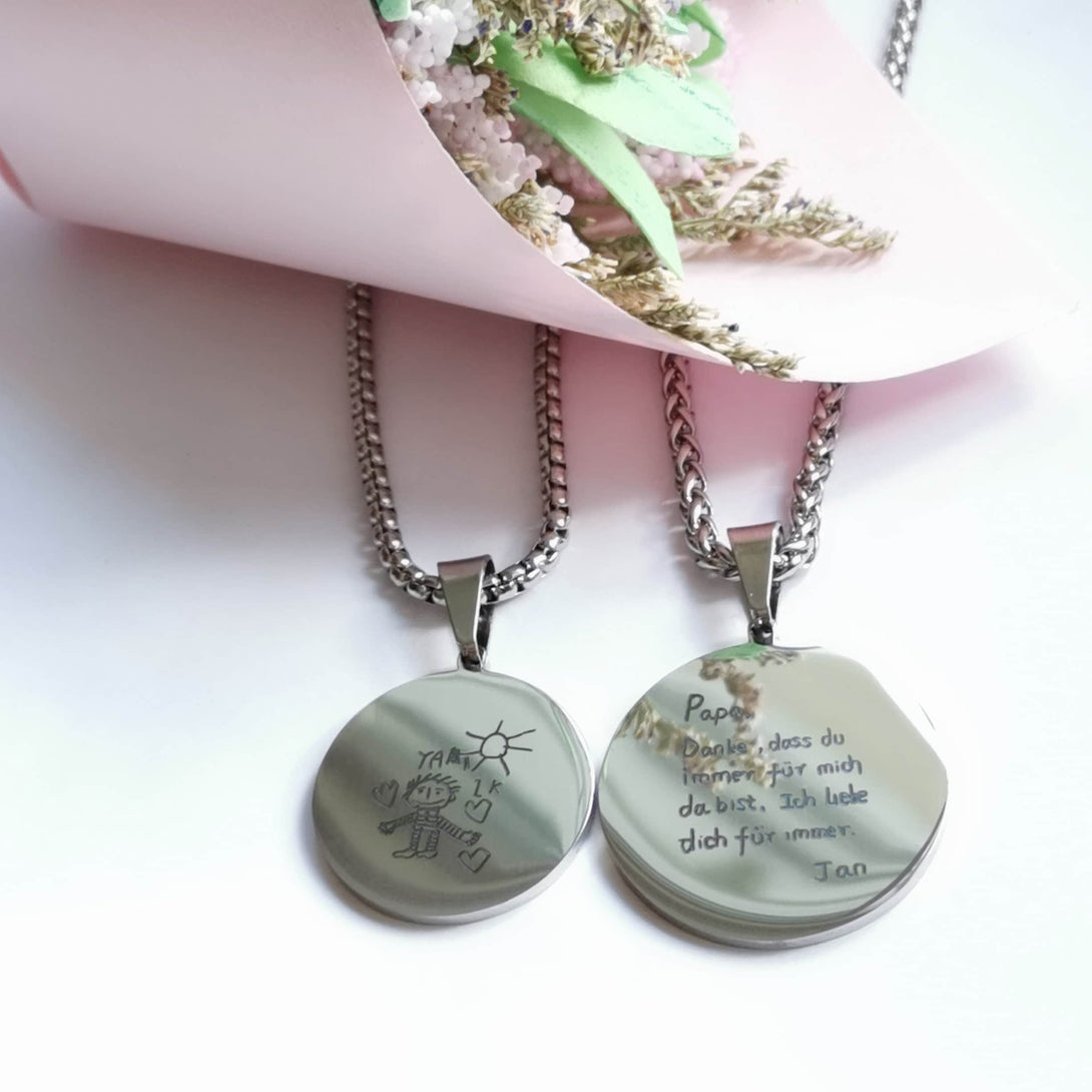 Handschrift kette für Männer, Kette mit eigener Handschrift or Zeichnung, Kinderzeichnung Kette, Kette Männer personalisiert ,Papa Geschenk