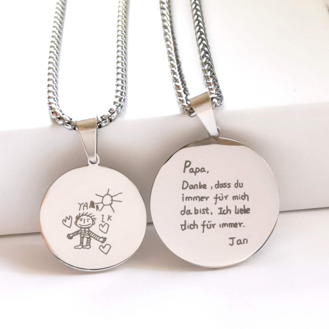 Handschrift kette für Männer, Kette mit eigener Handschrift or Zeichnung, Kinderzeichnung Kette, Kette Männer personalisiert ,Papa Geschenk