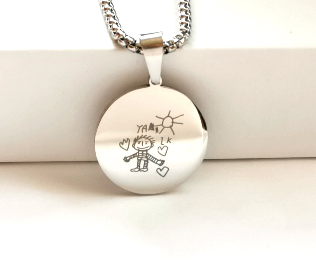 Handschrift kette für Männer, Kette mit eigener Handschrift or Zeichnung, Kinderzeichnung Kette, Kette Männer personalisiert ,Papa Geschenk