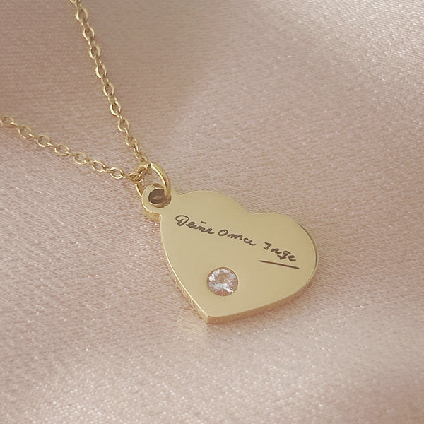 Handschrift Kette, Herz Kette für Mama, Herz Kette personalisiert mit Gravur ,in Gold, Silber & Rosé, Kette mit Herz Anhänger,