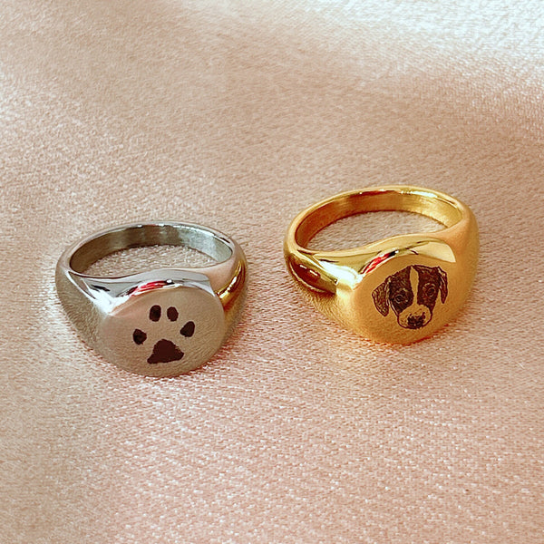 personalisierte ringe, Ringe mit Pfoten & Portrait Gravur, andenken Hund ,Katze, geschenk ideen