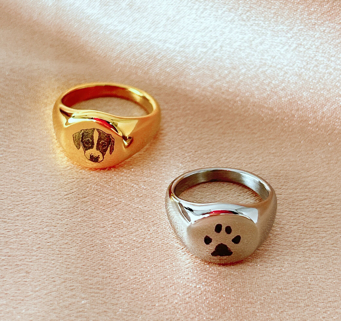 personalisierte ringe, Ringe mit Pfoten & Portrait Gravur, andenken Hund ,Katze, geschenk ideen