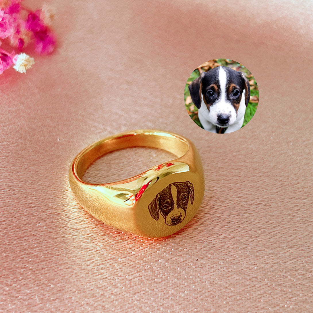 personalisierte ringe, Ringe mit Pfoten & Portrait Gravur, andenken Hund ,Katze, geschenk ideen