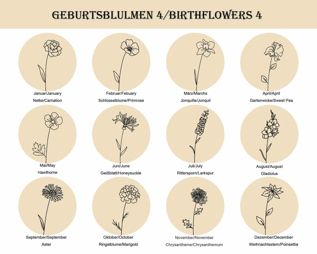 Kombinierte Geburtsblumen Kette, Ovale Kombinierte Geburtsblumen Halskette, Namenskette in Gold, Rosegold , Silber, Kette personalisiert - Laasio#