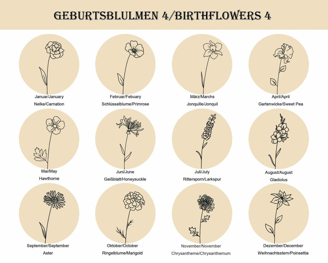 Designerkette mit kombinierten Geburtsblumen – Persönliches Geschenk für Freunde, Partner oder Familie, Individuell graviert - Laasio#