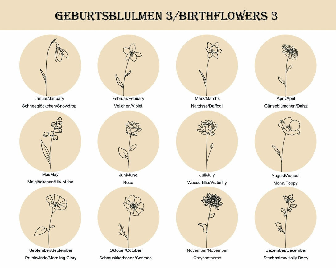 Designerkette mit kombinierten Geburtsblumen – Persönliches Geschenk für Freunde, Partner oder Familie, Individuell graviert - Laasio#