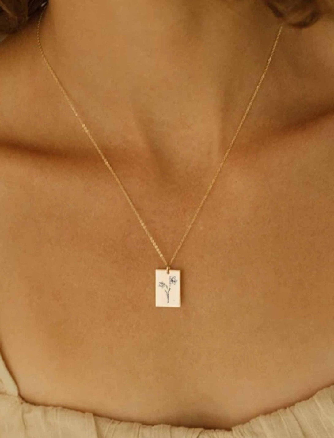 Geschenk für Mama, Geburtstag Geschenk ,Kette mit Geburtsblume Gravur Rechteck - Laasio#