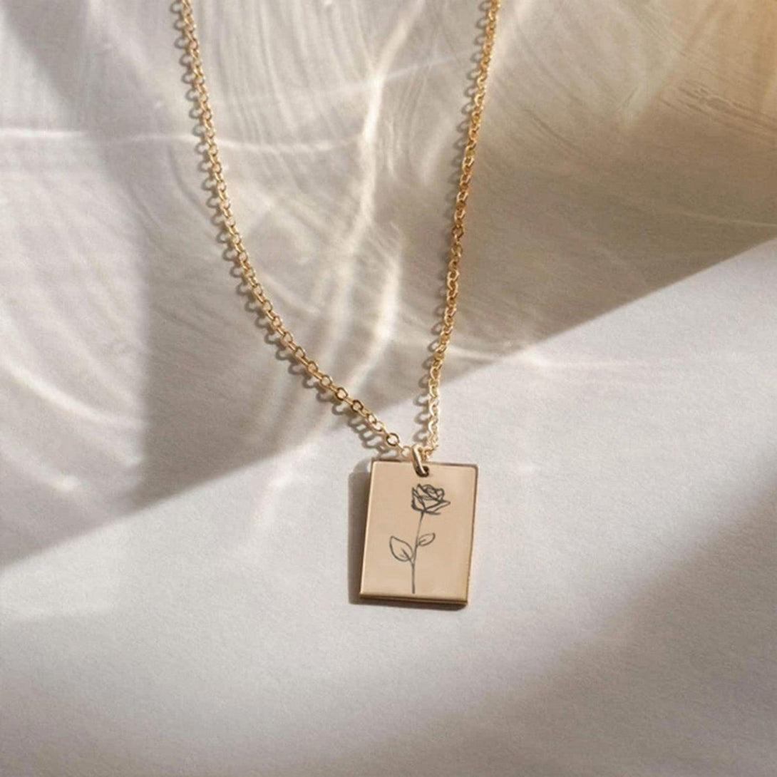Geschenk für Mama, Geburtstag Geschenk ,Kette mit Geburtsblume Gravur Rechteck - Laasio#