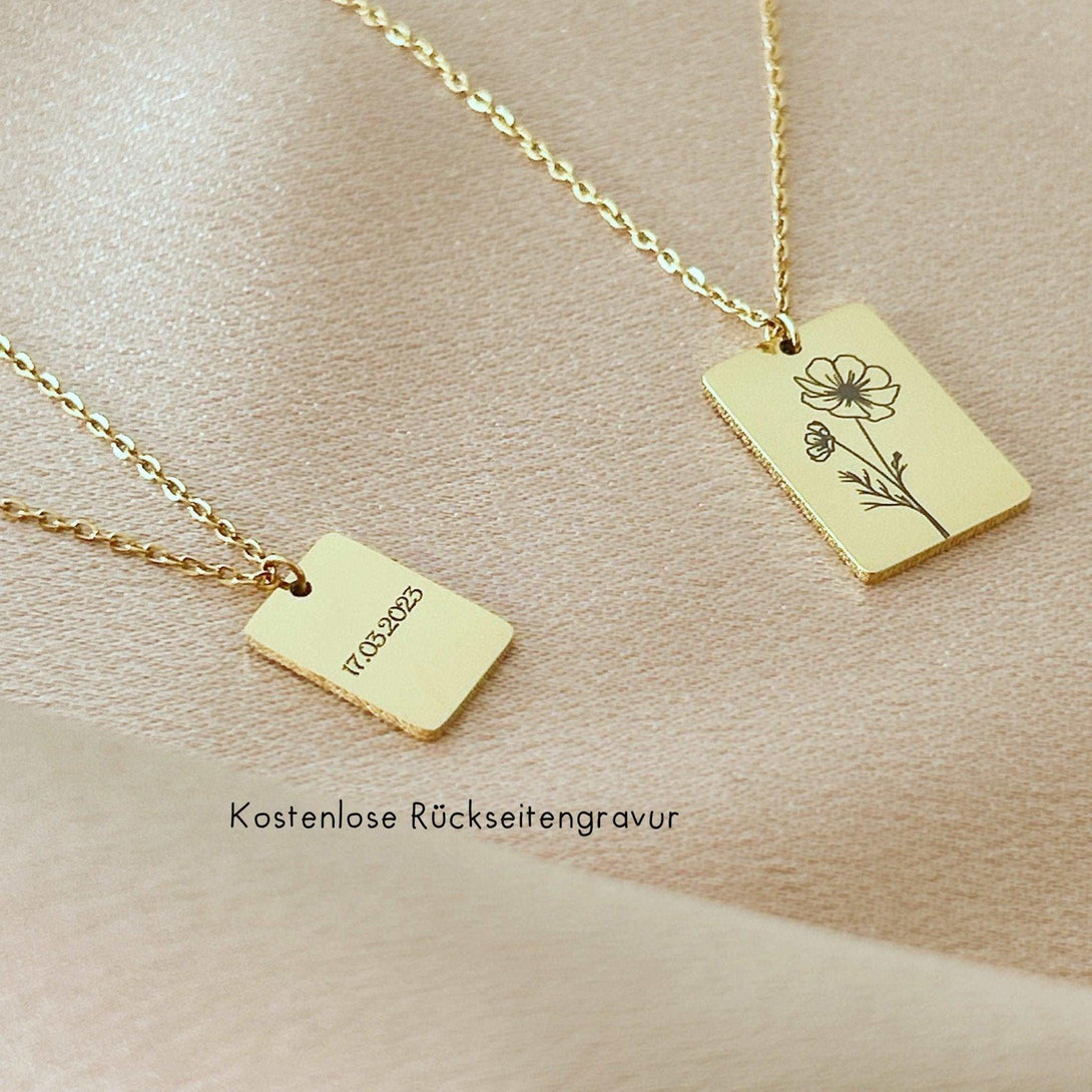 Geschenk für Mama, Geburtstag Geschenk ,Kette mit Geburtsblume Gravur Rechteck - Laasio#