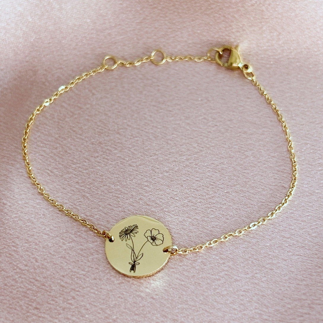 Kombinierte Geburtsblumen Armband, Armband personalisiert, Valentinstag Geschenk für sie - Laasio#