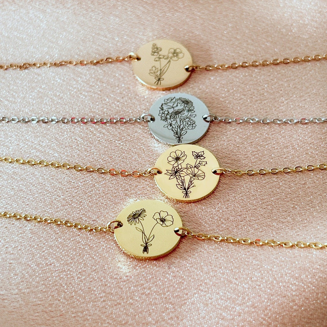 Kombinierte Geburtsblumen Armband, Armband personalisiert, Valentinstag Geschenk für sie - Laasio#