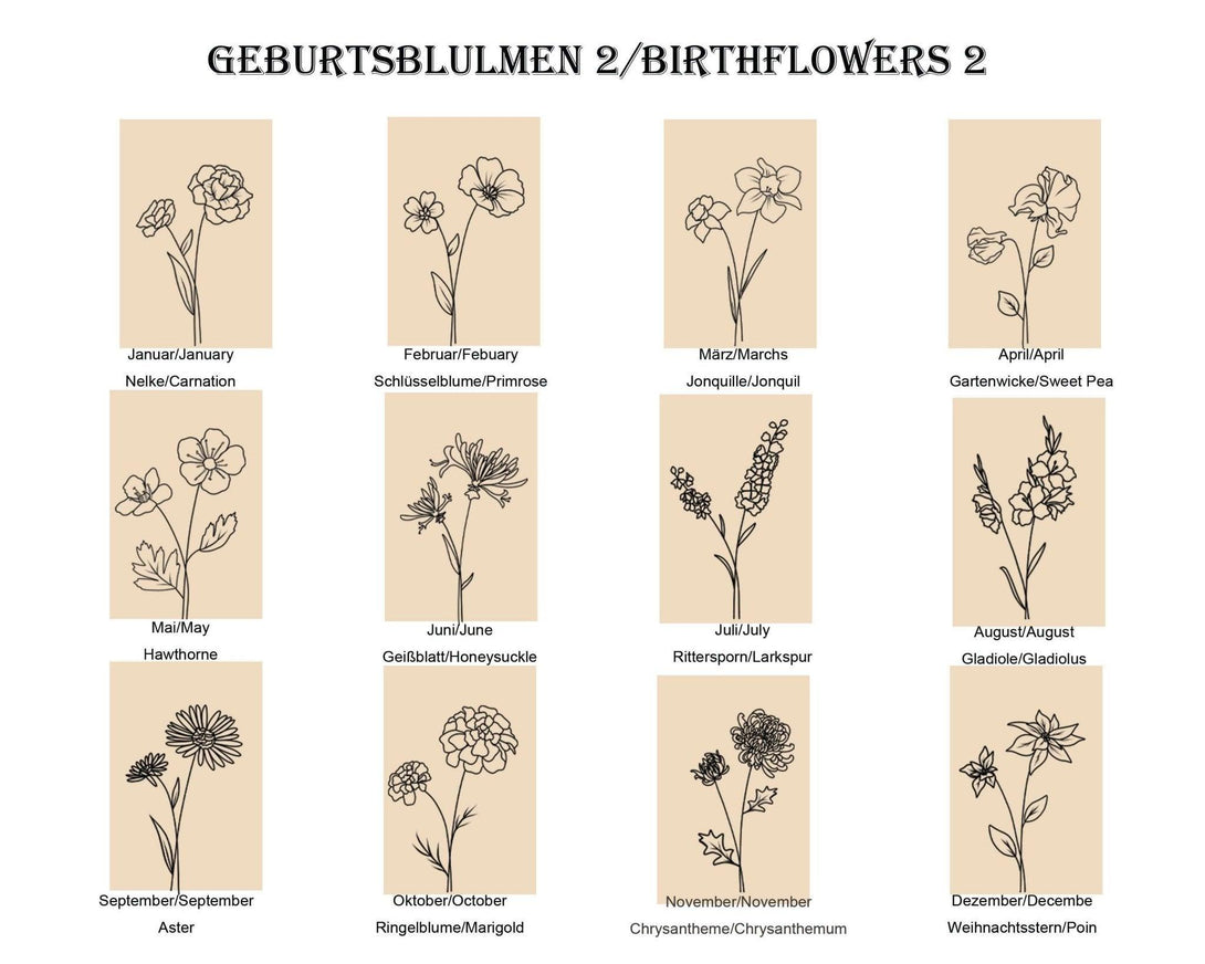 Mehrlagige Personalisierbare Halskette: Set aus kurzer und langer Kette mit Geburtsblumen, Namen und Datumsgravur - Laasio#